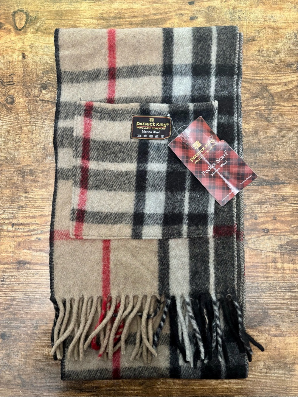 Patrick King Woollen Company Men’s Scottish Tartan Plaid Double Pocket Scarf